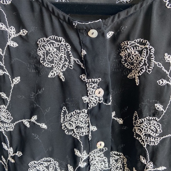 White House Black Market sheer black embroidered floral blouse - Picture 2 of 5